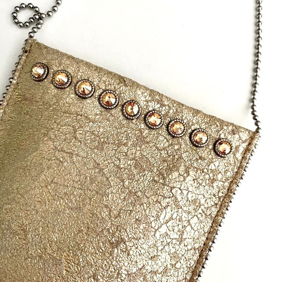 LEATHEROCK | Crossbody Tan Metallic Sparkly Swarovski Crystals 5x7 Evening Bag - Picture 3 of 8